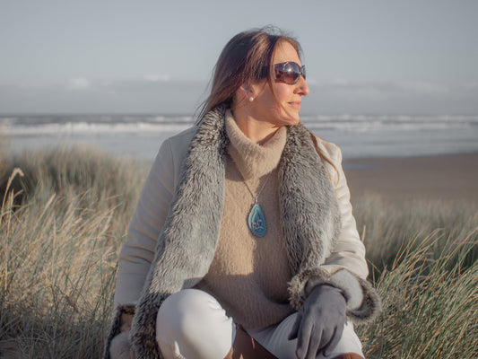 Handcrafted Sterling Silver Blue Agate Slice Necklace