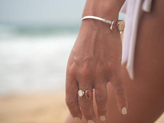 Seashell Shiva & Red Coral Ring