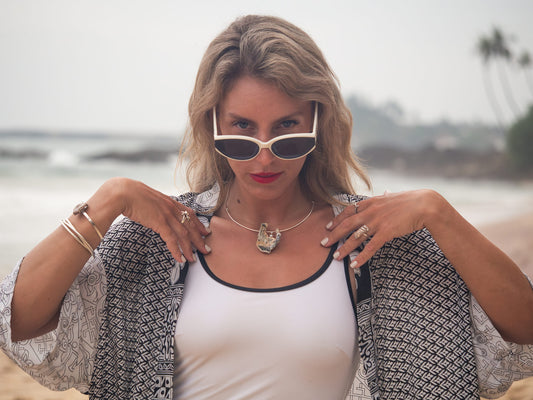 Unique Natural Shell & Pearl Pendant Necklace on Sterling Silver Choker