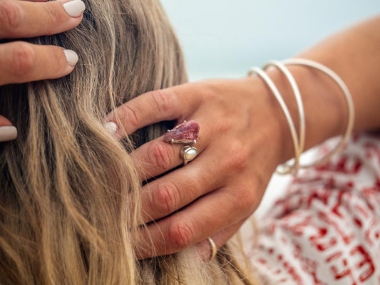 Natural Pink Shell & Pearl Ring