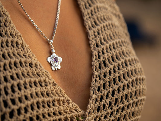 Amethyst Moving Turtle Pendant Necklace