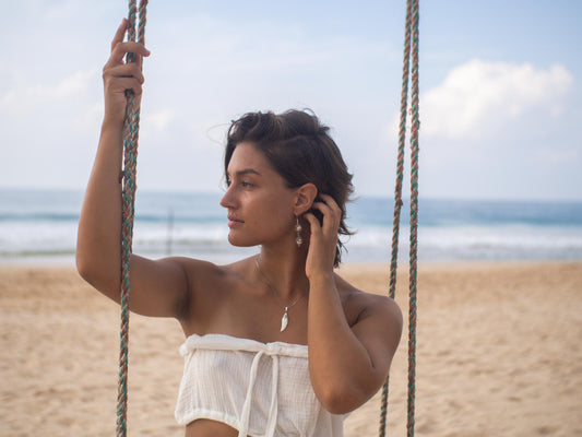 Mother of Pearl Moon feather Pendant Necklace