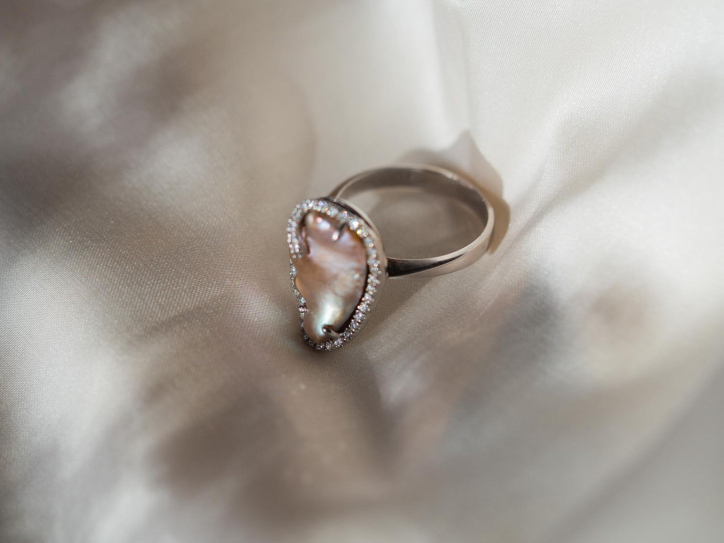 Pearl & Synthetic Diamond Ring