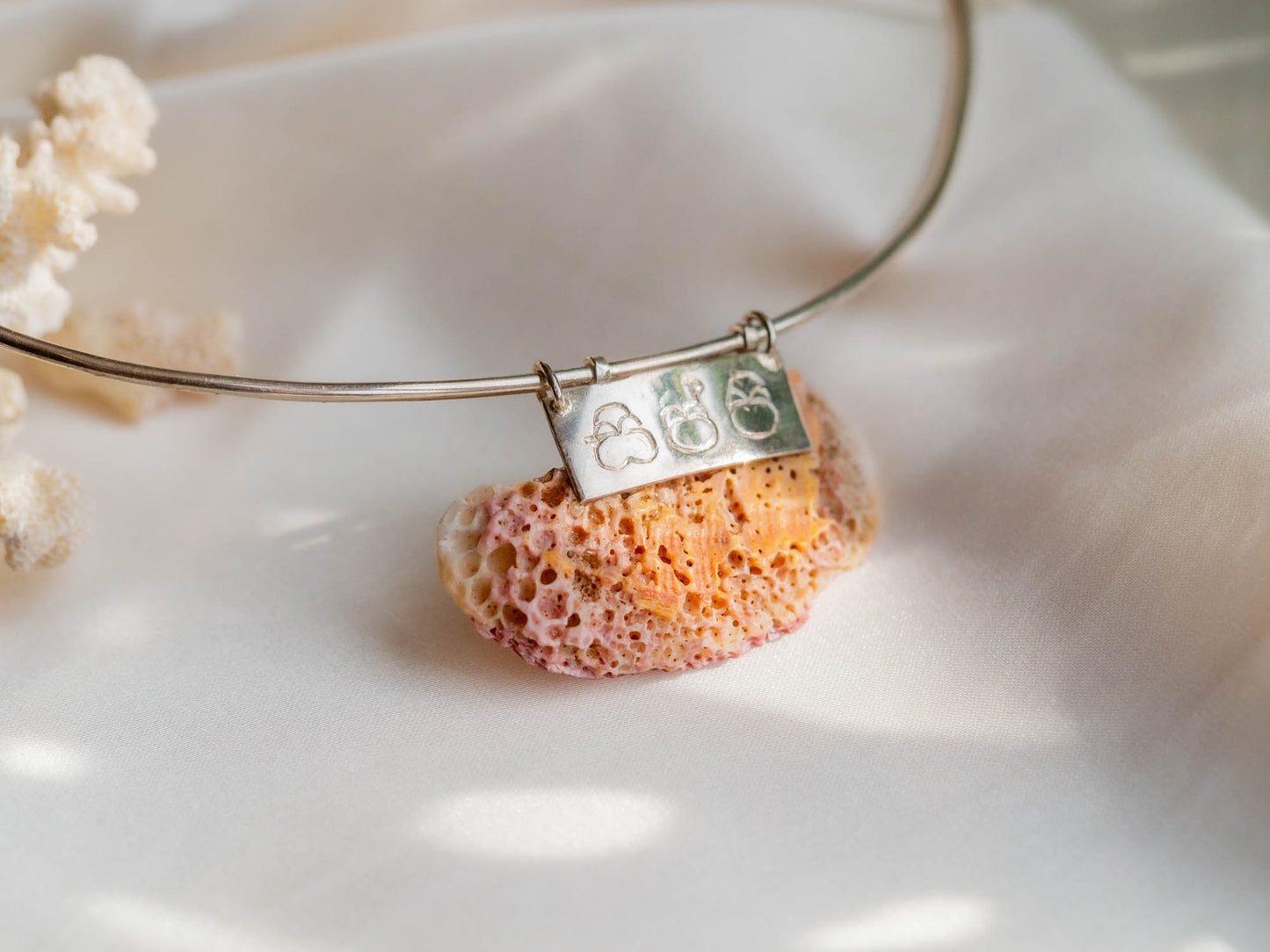 One of a Kind Coral Pendant Necklace on Sterling Silver Choker