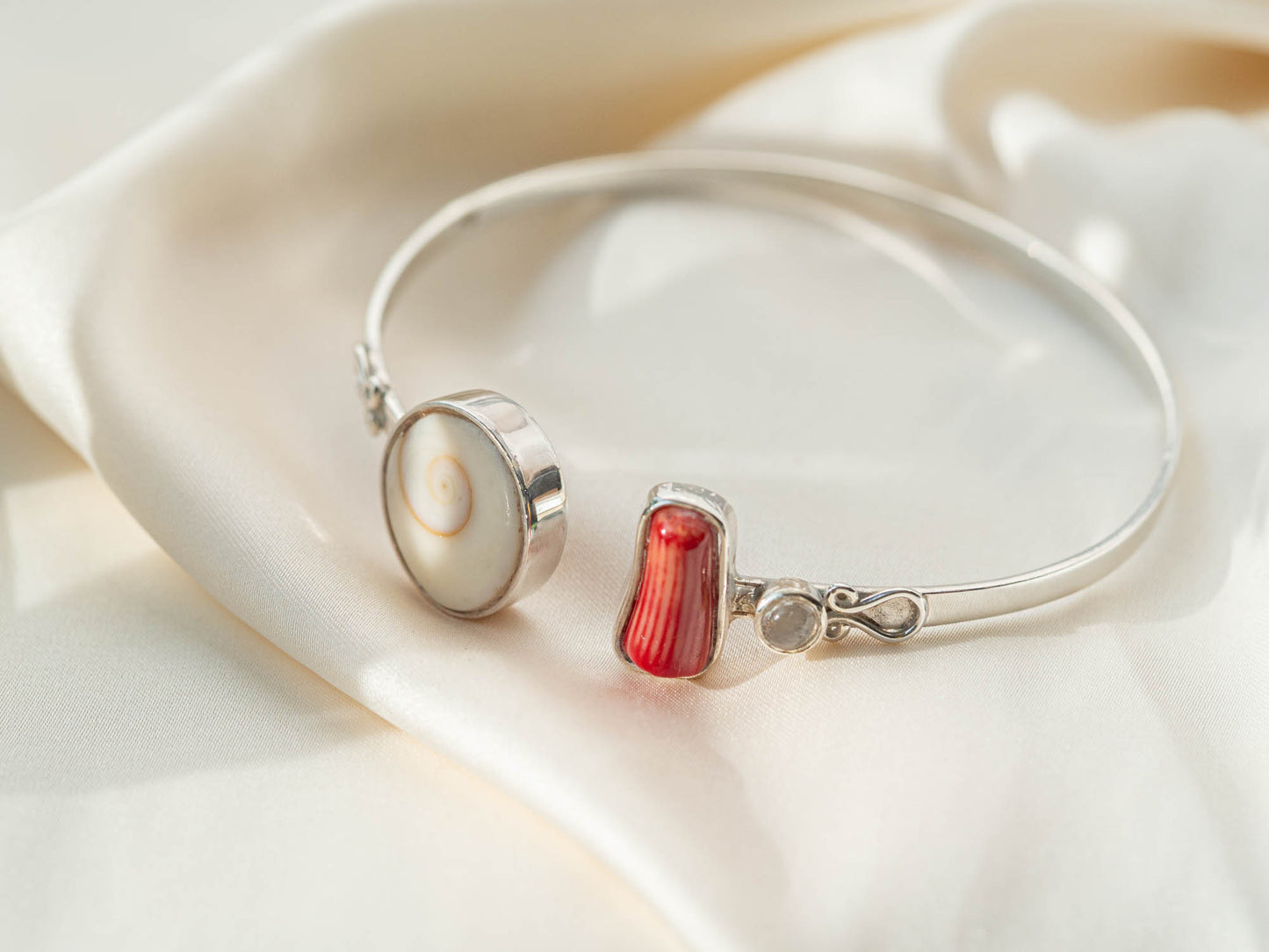Shiva Eye & Coral Silver Bangle
