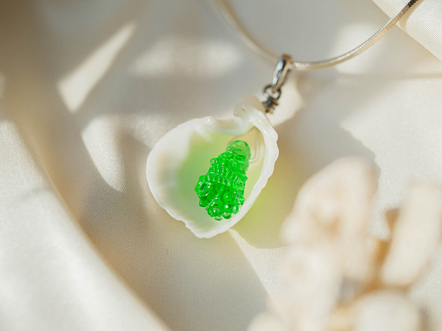Natural Seashell Pendant with hand carved Sea Glass