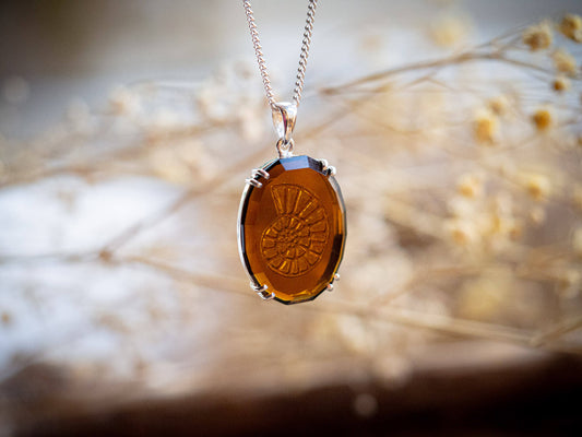 Sterling Silver Amber & Green Sea Glass Spiral Pendant Necklace Bundle