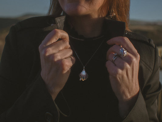 Handcrafted Sterling Silver Unique Seashell Necklace with Freshwater Cultured Pearl