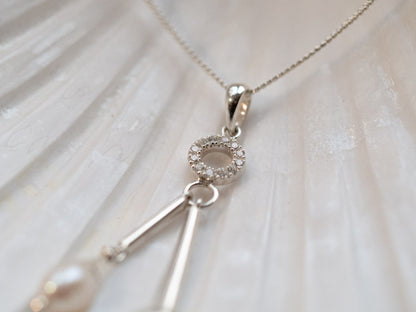 Handcrafted Rhodium-Plated Sterling Silver Moon & Pearl Necklace