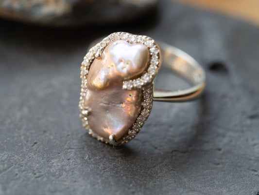 Pearl & Synthetic Diamond Ring