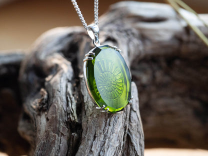 Sterling Silver Amber & Green Sea Glass Spiral Pendant Necklace Bundle