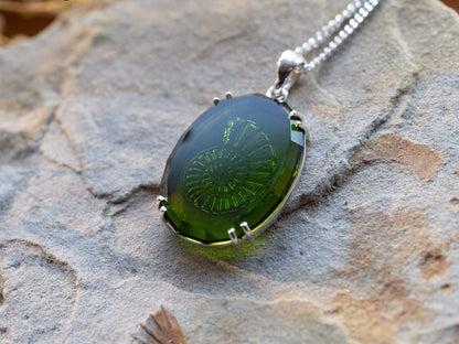 Sterling Silver Amber & Green Sea Glass Spiral Pendant Necklace Bundle