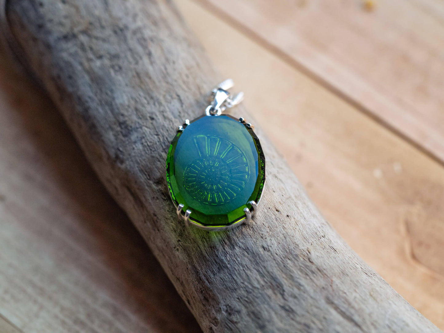 Sterling Silver Green Sea Glass Spiral Pendant