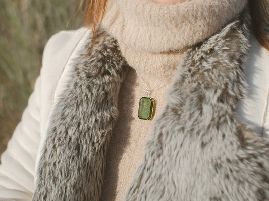 Hand-Carved Sea Glass Jellyfish Pendant Necklace in Rhodium-Plated Sterling Silver