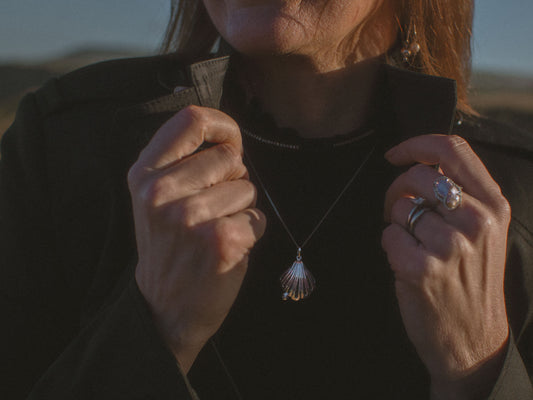 Handcrafted Sterling Silver Unique Seashell Necklace with Freshwater Cultured Pearl