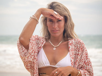 Mixed Pearl and Silver Chain Necklace with Hand-Carved Nautilus Pendant