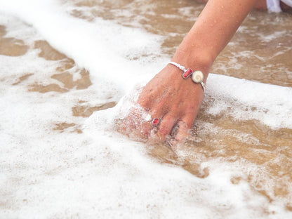 Shiva Eye & Coral Silver Bangle