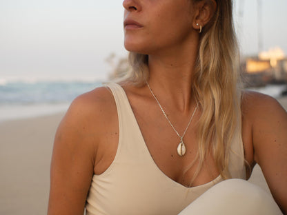 Natural Cowrie Shell Sterling Silver Necklace