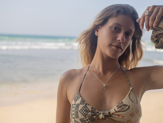 Sterling Silver Oceanic Necklace with Large Pearl Accent