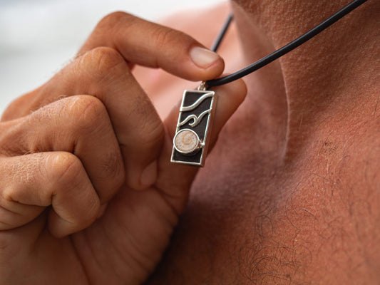 Unique Ebony Wood & Natural Seashell Pendant Necklace