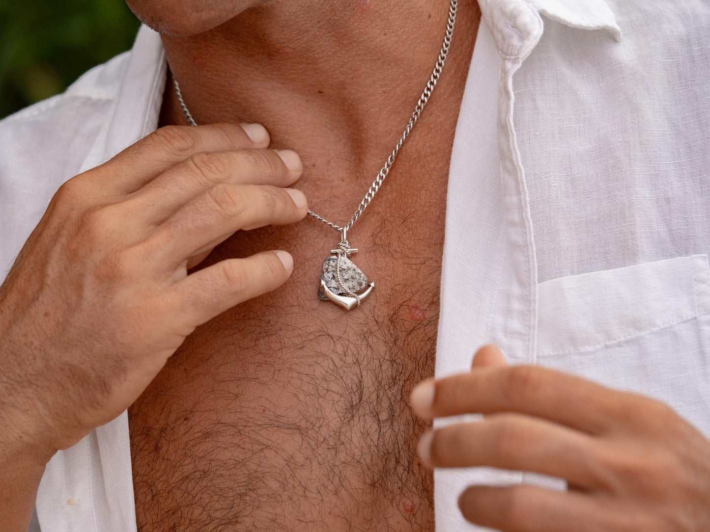 Anchor & Granite Pendant Necklace