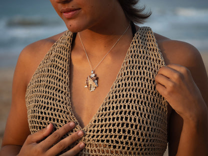 Unique Handmade Starfish Pendant with Sea Urchin Inlay and Pearl Accents Necklace