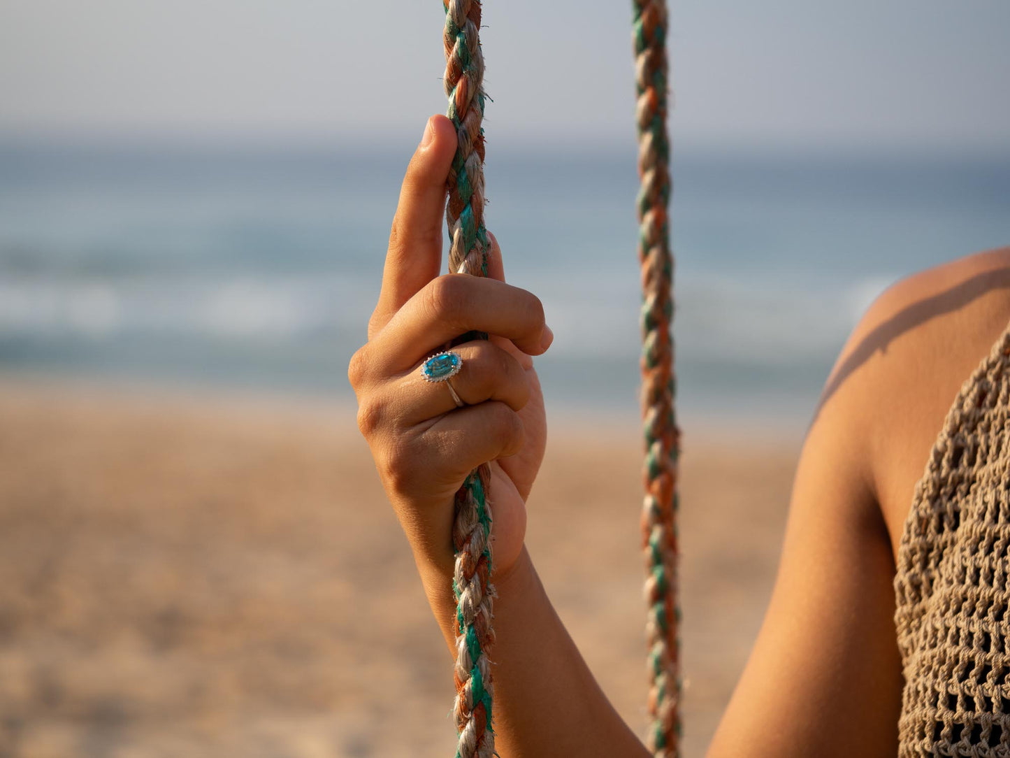 Sea Glass & American Diamond Ring