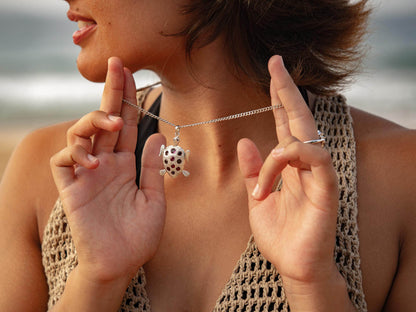 Garnet Moving Turtle Pendant Necklace