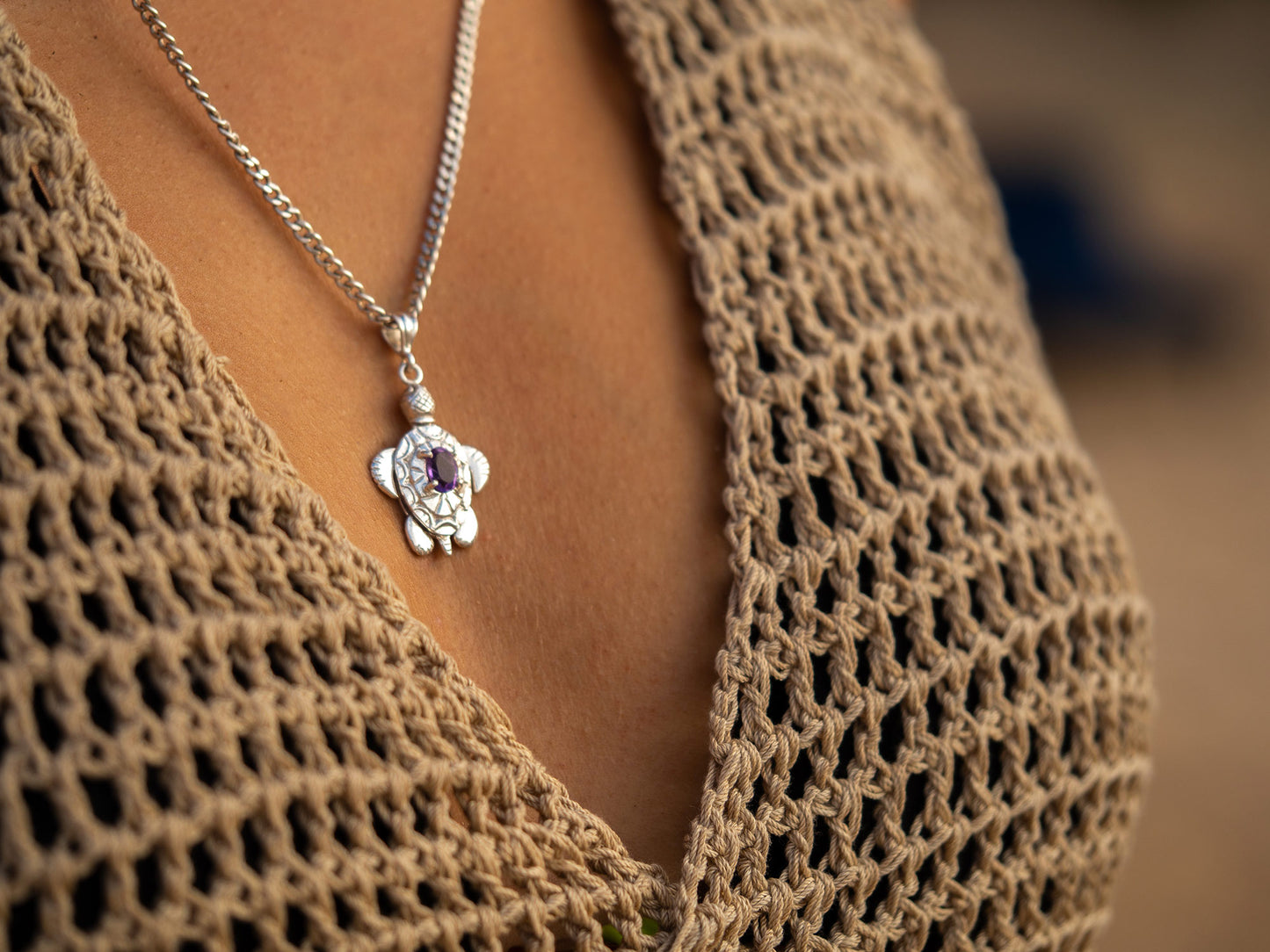 Amethyst Moving Turtle Pendant Necklace