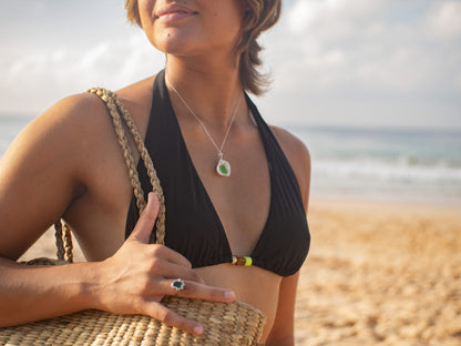 Natural Seashell Pendant with hand carved Sea Glass