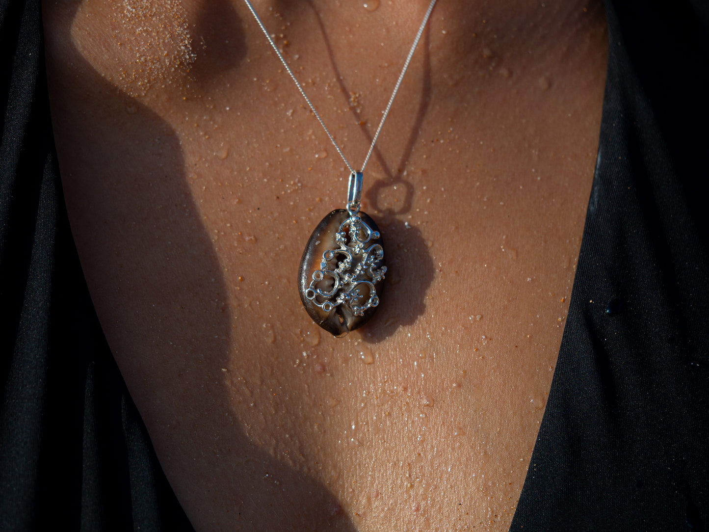 Natural Cowrie Shell Necklace with Handcrafted Silver Filigree
