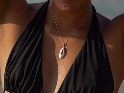 Unique Hand-Carved Natural Cream Shell Pendant on Sterling Silver Chain