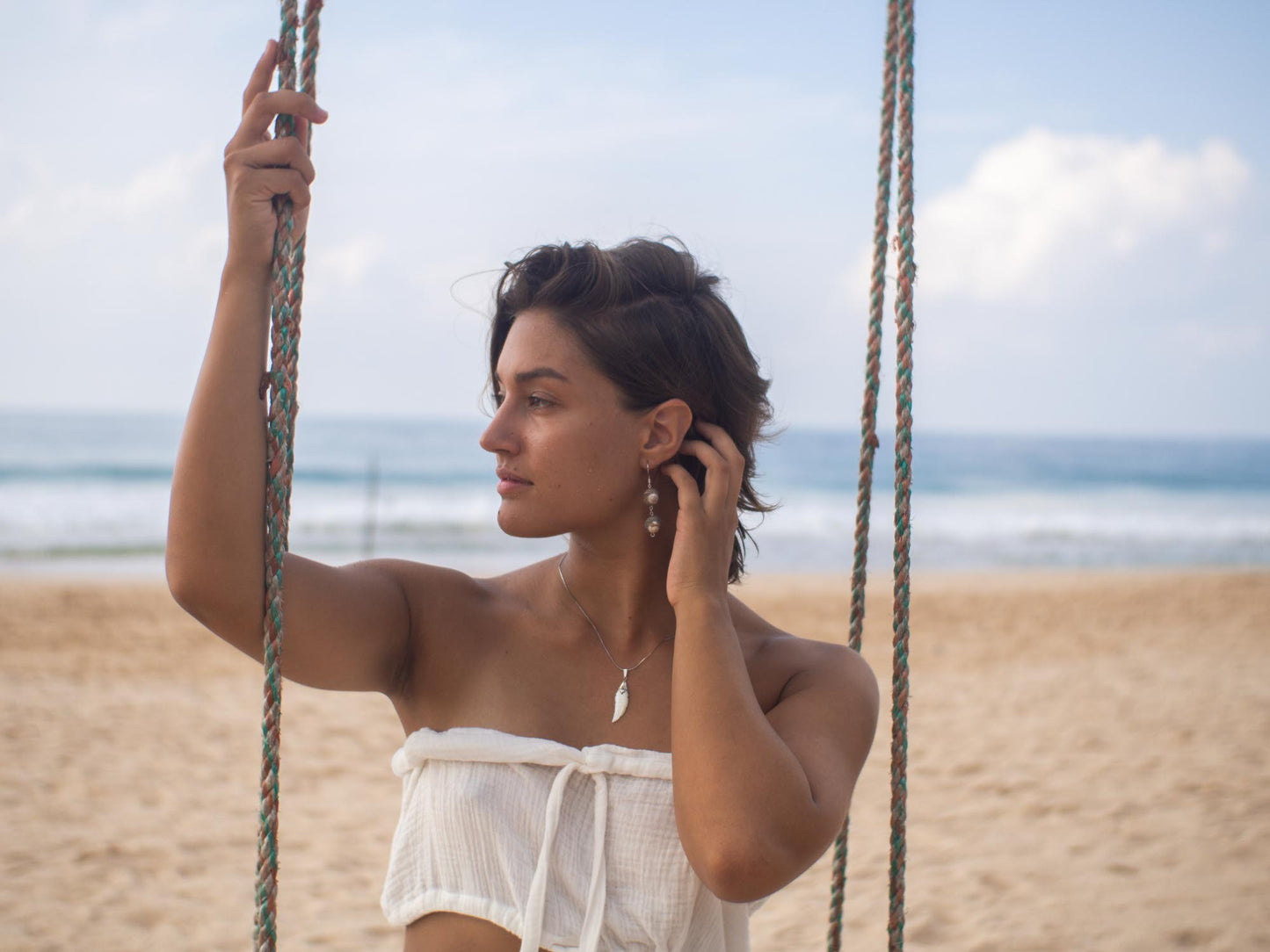 Mother of Pearl Moon feather Pendant Necklace