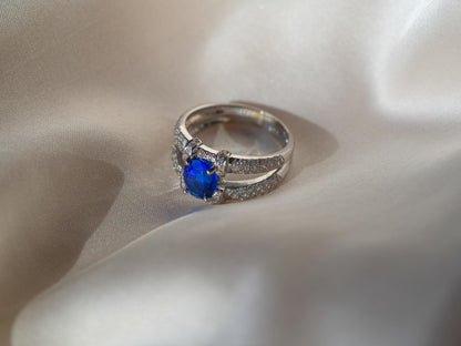 Dark Blue Sea Glass & Synthetic Diamond Ring