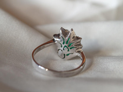 Sea Glass Hand-Carving Ring & American Diamond