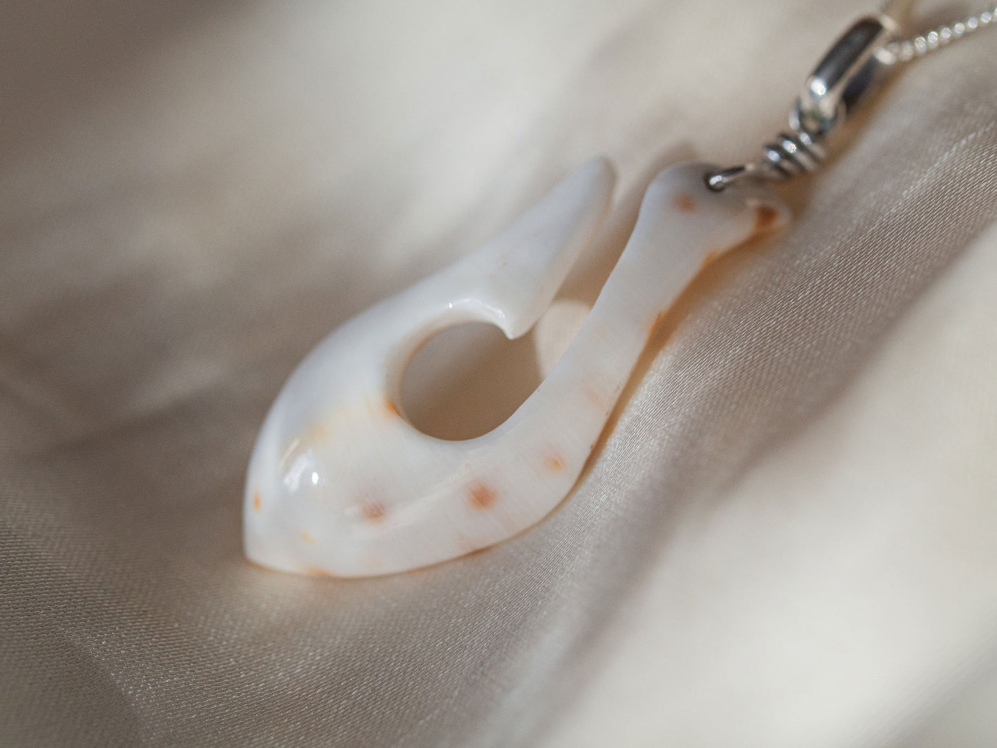 Unique Hand-Carved Natural Cream Shell Pendant on Sterling Silver Chain