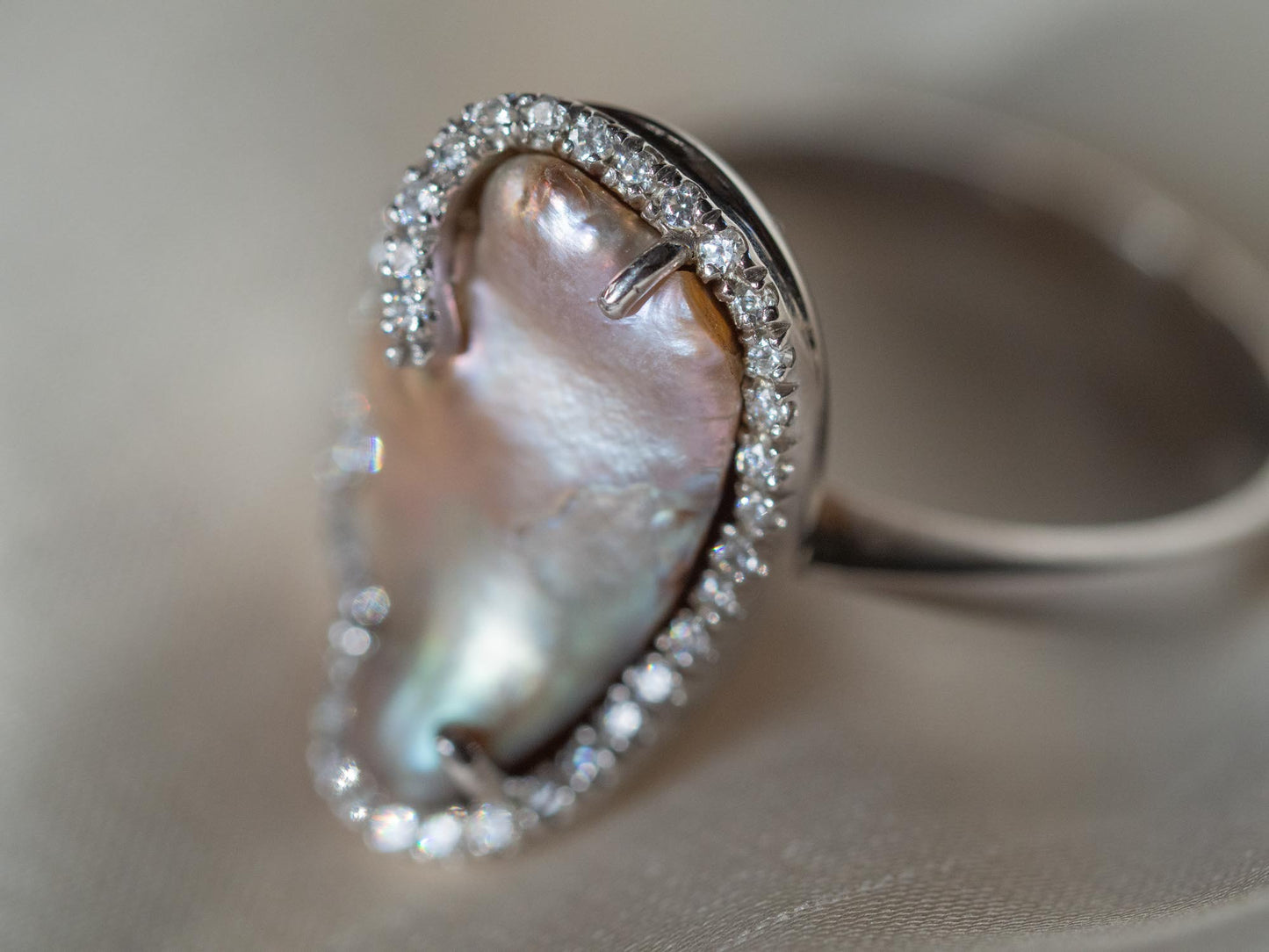 Pearl & Synthetic Diamond Ring