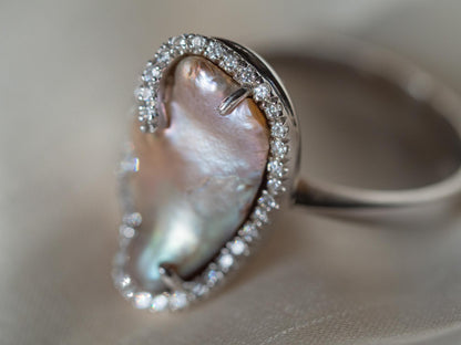 Pearl & Synthetic Diamond Ring