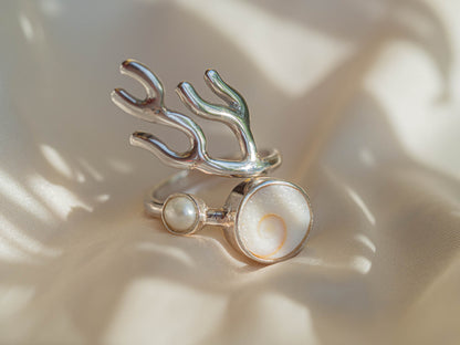 Shiva Shell, Pearl Handcrafted Sterling Silver Ring