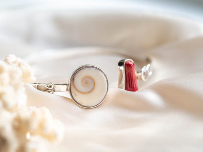 Shiva Eye & Coral Silver Bangle