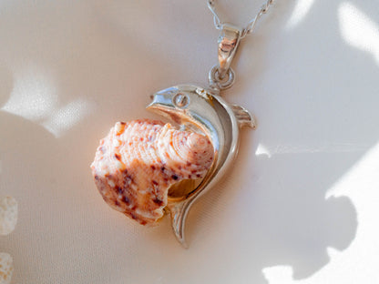 Unique Handmade Sterling Silver Dolphin Seashell Necklace
