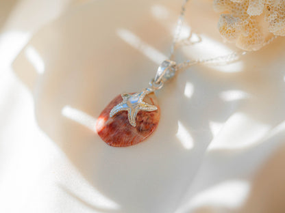 Handmade Sterling Silver Starfish and Natural Shell Pendant Necklace