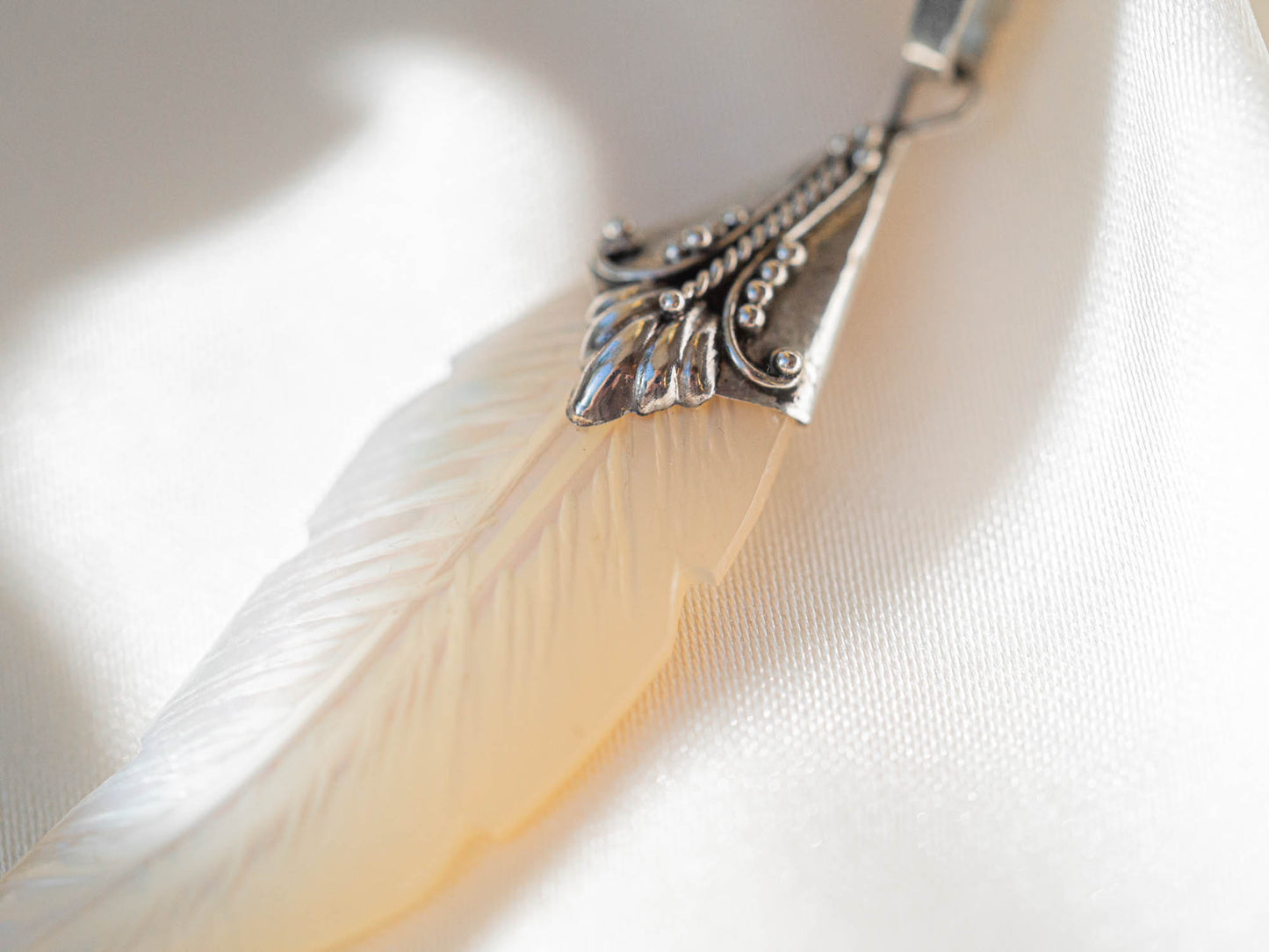 Mother of Pearl Moon feather Pendant Necklace