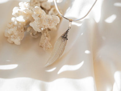 Mother of Pearl Moon feather Pendant Necklace