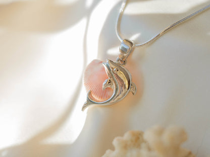 Dolphin & Blush Shell Pendant Necklace