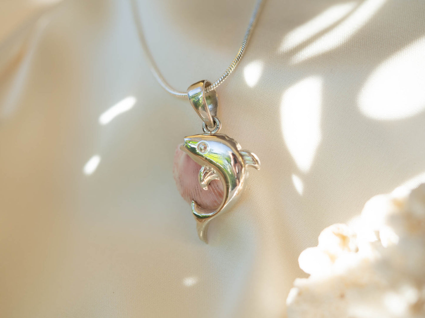 Dolphin & Blush Shell Pendant Necklace
