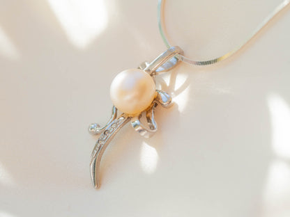 Sterling Silver Full Moon Pearl Necklace with Sparkling Stones