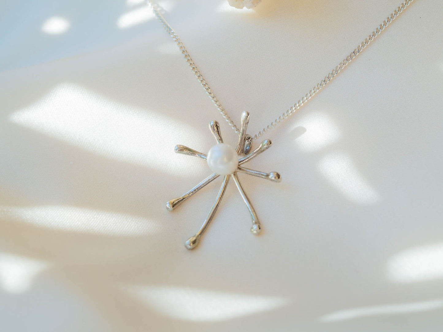 Sterling Silver Oceanic Necklace with Large Pearl Accent