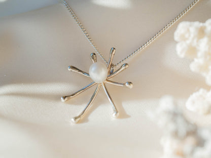 Sterling Silver Oceanic Necklace with Large Pearl Accent