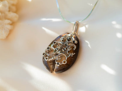 Natural Cowrie Shell Necklace with Handcrafted Silver Filigree